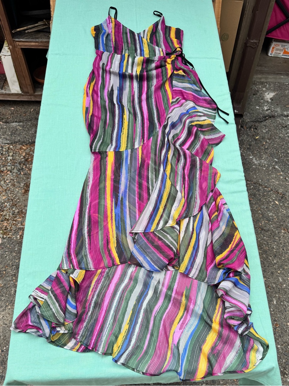 Michael Costello x REVOLVE Striped Ruffle Wrap Maxi Dress M
